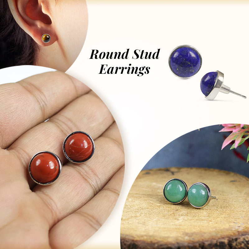 Natural Crystal Stone Round Earrings Tpos / Studs