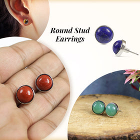 Natural Crystal Stone Round Earrings Tpos / Studs