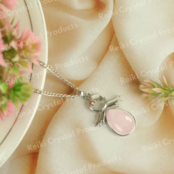 Natural Crystal Stone Angel Guardian Shape Pendant - Locket with Metal Chain