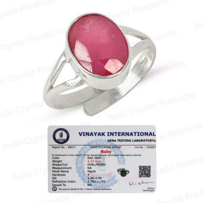 Natural Certified Original Gemstone Adjustable Silver Ring for Unisex