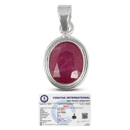 Natural Certified Manik Ruby Gemstone Pendant Original Silver 92.5 Pendant 6 CT to 7 CT