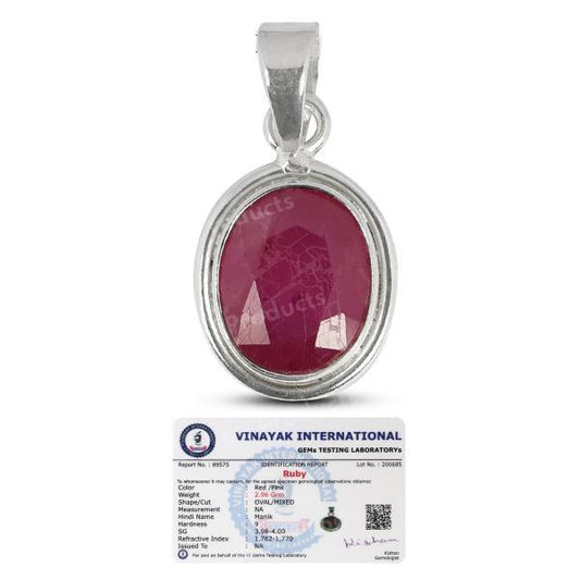 Natural Certified Manik Ruby Gemstone Pendant Original Silver 92.5 Pendant 6 CT to 7 CT
