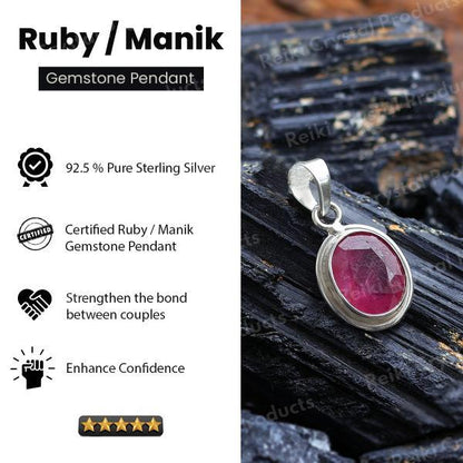 Natural Certified Manik Ruby Gemstone Pendant Original Silver 92.5 Pendant 6 CT to 7 CT