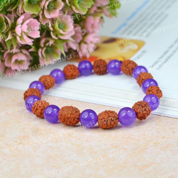 7 Chakra Amethyst Citrine Turquoise Lava Black Onyx Clear Rose Quartz Green Jade Hematite Tiger Eye with Rudraksha 8 mm Bracelet
