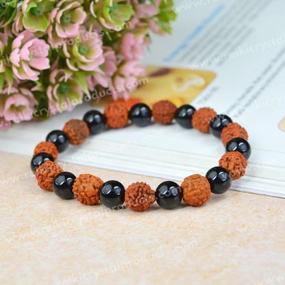 7 Chakra Amethyst Citrine Turquoise Lava Black Onyx Clear Rose Quartz Green Jade Hematite Tiger Eye with Rudraksha 8 mm Bracelet