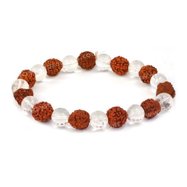 Natural Rudraksha with Clear Quartz (Sphatik) 8 mm Beads Bracelet