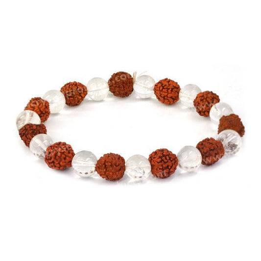 Natural Rudraksha with Clear Quartz (Sphatik) 8 mm Beads Bracelet