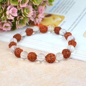 Natural Rudraksha with Clear Quartz (Sphatik) 8 mm Beads Bracelet