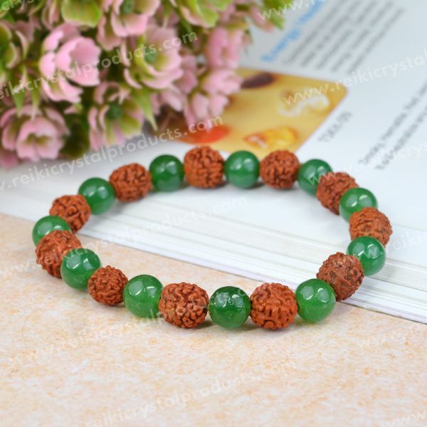 7 Chakra Amethyst Citrine Turquoise Lava Black Onyx Clear Rose Quartz Green Jade Hematite Tiger Eye with Rudraksha 8 mm Bracelet