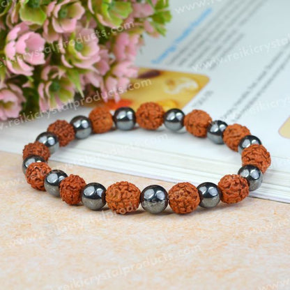 7 Chakra Amethyst Citrine Turquoise Lava Black Onyx Clear Rose Quartz Green Jade Hematite Tiger Eye with Rudraksha 8 mm Bracelet