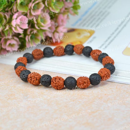 7 Chakra Amethyst Citrine Turquoise Lava Black Onyx Clear Rose Quartz Green Jade Hematite Tiger Eye with Rudraksha 8 mm Bracelet