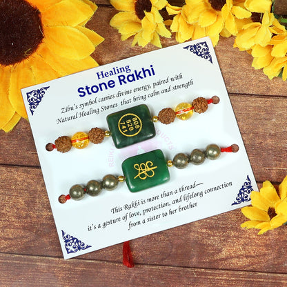 Natural Crystal Stone Pyrite with Citrine Rudraksha Band Set of 2 Pc for Brother