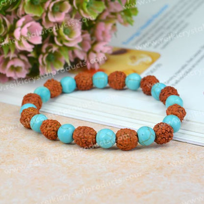 7 Chakra Amethyst Citrine Turquoise Lava Black Onyx Clear Rose Quartz Green Jade Hematite Tiger Eye with Rudraksha 8 mm Bracelet