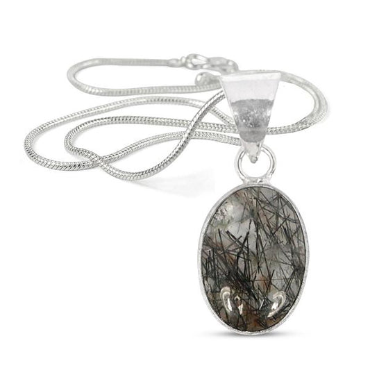 Natural Rutile Quartz Oval Shape Pendant Locket with Metal Chain for Unisex