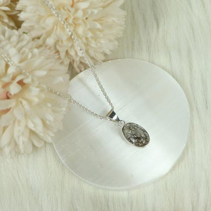 Natural Rutile Quartz Oval Shape Pendant Locket with Metal Chain for Unisex