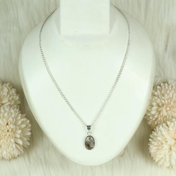 Natural Rutile Quartz Oval Shape Pendant Locket with Metal Chain for Unisex