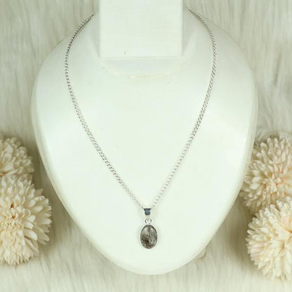 Natural Rutile Quartz Oval Shape Pendant Locket with Metal Chain for Unisex