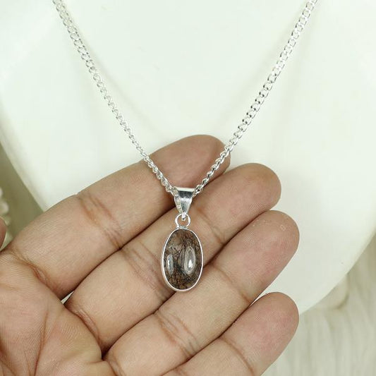Natural Rutile Quartz Oval Shape Pendant Locket with Metal Chain for Unisex