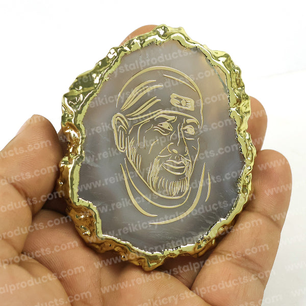 Crystal Stone Agate Sai Baba Symbol Sileces & Coaster for Table Decoration
