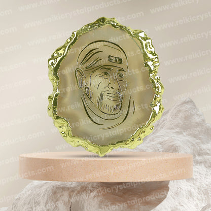 Crystal Stone Agate Sai Baba Symbol Sileces & Coaster for Table Decoration