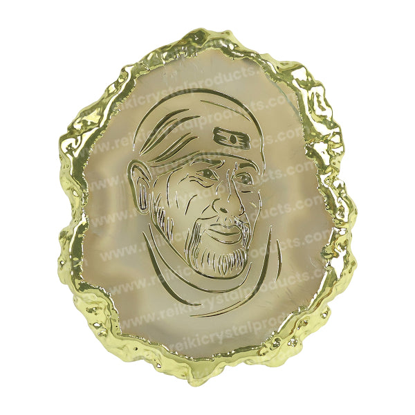 Crystal Stone Agate Sai Baba Symbol Sileces & Coaster for Table Decoration