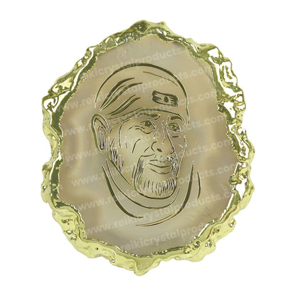 Crystal Stone Agate Sai Baba Symbol Sileces & Coaster for Table Decoration