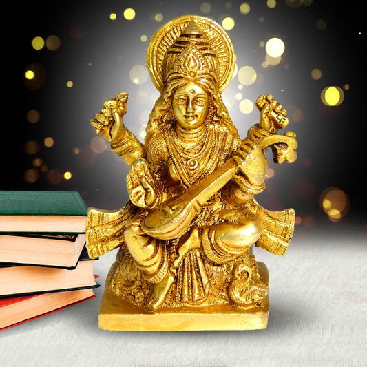 Brass Saraswati for Vastu Remedy size 10.1 cm
