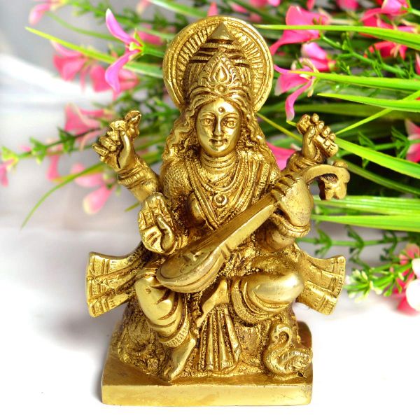 Brass Saraswati for Vastu Remedy size 10.1 cm