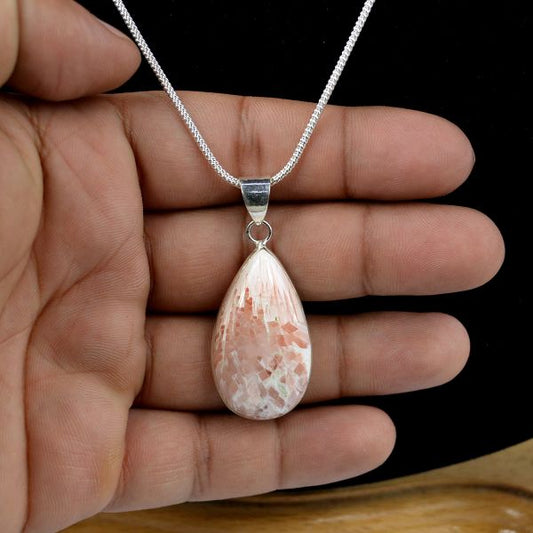 AAA Quality Scolecite Drop Shape Pendant With Chain