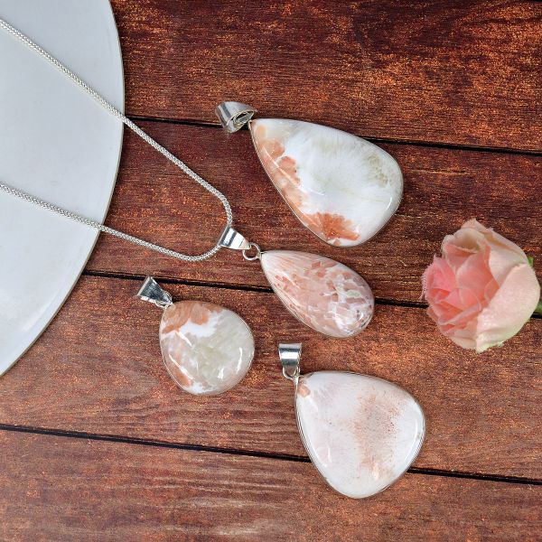 AAA Quality Scolecite Drop Shape Pendant With Chain