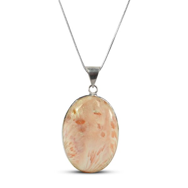 AAA Quality Scolecite Oval Pendant With Chain