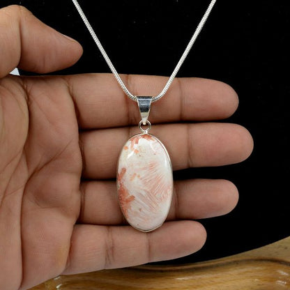 AAA Quality Scolecite Oval Pendant With Chain