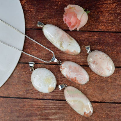 AAA Quality Scolecite Oval Pendant With Chain
