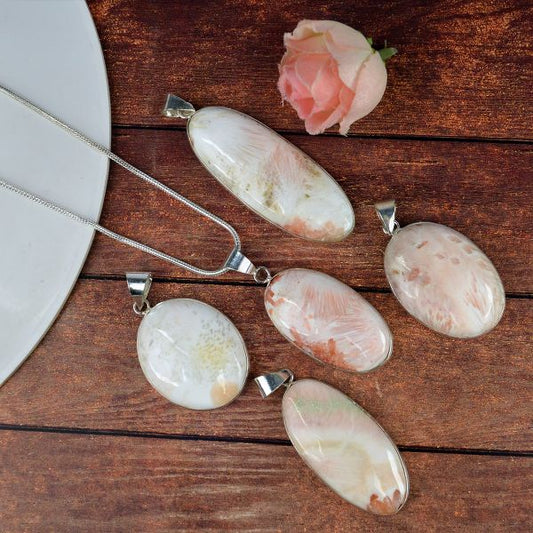 AAA Quality Scolecite Oval Pendant With Chain