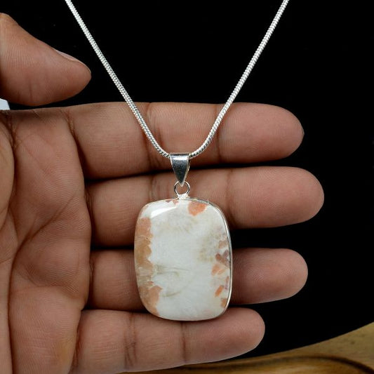 AAA Quality Scolecite Square Pendant With Chain