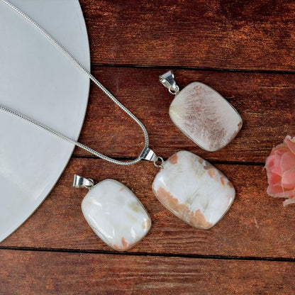 AAA Quality Scolecite Square Pendant With Chain