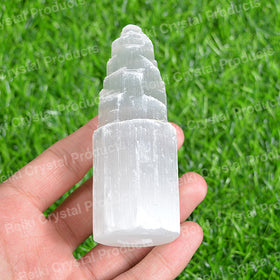 Natural Selenite Crystal Tower Energy Infused | 10 cm Healing Crystal Obelisk for Reiki, Meditation & Positive Energy