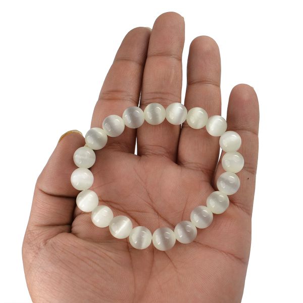 Selenite Synthetic 10 mm Round Bead Bracelet