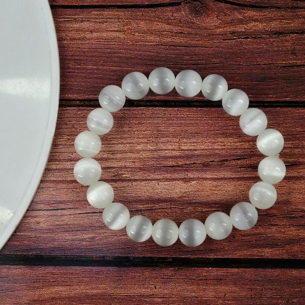 Selenite Synthetic 10 mm Round Bead Bracelet