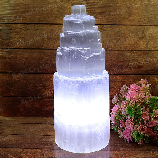 Selenite Natural Shape Lamp With White Bulb