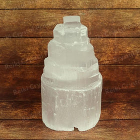 Selenite Natural Shape Lamp With White Bulb-15cm