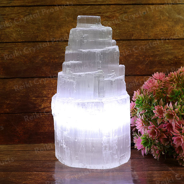 Selenite Natural Shape Lamp With White Bulb-15cm