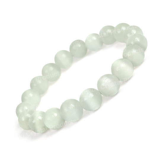 Natural Selenite 10mm Bracelet Charged By Reiki Grandmaster And Vastu Expert