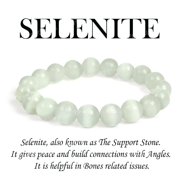 Natural Selenite 10mm Bracelet Charged By Reiki Grandmaster And Vastu Expert