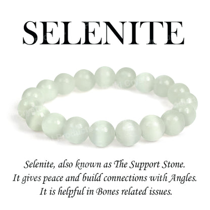 Natural Selenite 10mm Bracelet Charged By Reiki Grandmaster And Vastu Expert