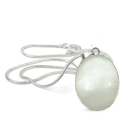 Natural Selenite Oval Shape Pendant with Metal Chain