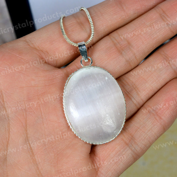 Selenite Oval Shape Pendant with Chain
