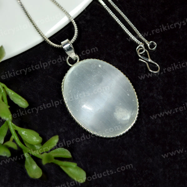 Selenite Oval Shape Pendant with Chain