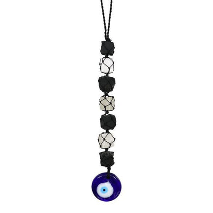 Black Tourmaline / Evil Eye With Selenite Mix Tumble Stone Car Hanging / Door Hanging Accessories