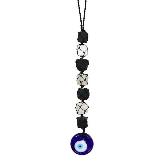 Black Tourmaline / Evil Eye With Selenite Mix Tumble Stone Car Hanging / Door Hanging Accessories